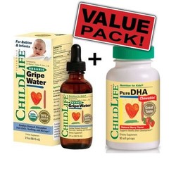 ChildLife - 有机Gripe水 59ml +  婴幼儿童DHA软胶囊 咀嚼型90粒
