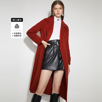 莱茵高端双面羊绒大衣女中长款秋冬新款优雅简约宽松气质毛呢外套 M 红木棕色