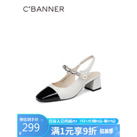 C.BANNER 千百度 女鞋夏季舒适时尚粗跟单鞋方头复古玛丽珍休闲时装凉鞋A21213308