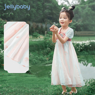 JELLYBABY唐装女童夏装女孩中国风裙子宝宝连衣裙儿童汉服夏季 橘色 150