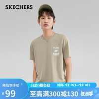 SKECHERS 斯凯奇 夏季男子透气针织短袖休闲上衣百搭圆领T恤衫L223M078岩米XL