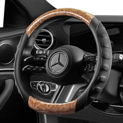 锋上方向盘套碳纤维皮革桃木纹通用圆形方向盘套车内配饰改装四季通用