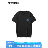 SKECHERS 斯凯奇 夏季男子透气针织短袖休闲上衣百搭圆领T恤衫L223M078碳黑M