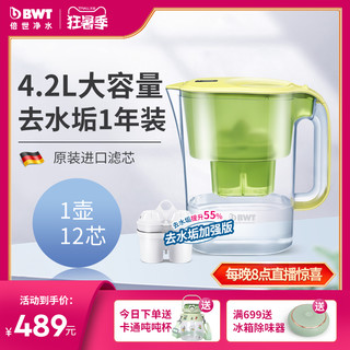 BWT 倍世 德国bwt净水壶净水器家用4.2L大过滤水壶去水垢加强版滤芯1壶12芯