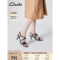 Clarks 其乐 艾玛利系列女鞋2023夏季新款简约淑女交叉带细跟凉鞋 黑色261659414 37.5