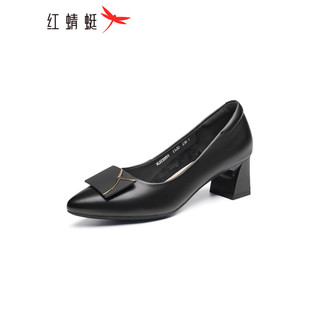 红蜻蜓 通勤高跟鞋2023秋款女士单鞋气质优雅粗跟女鞋 WLB33095黑色36