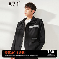A21风衣男士秋冬新款男装宽松防风立领长袖外套3M反光印花潮男休闲潮流风衣 黑色 170/84A/M