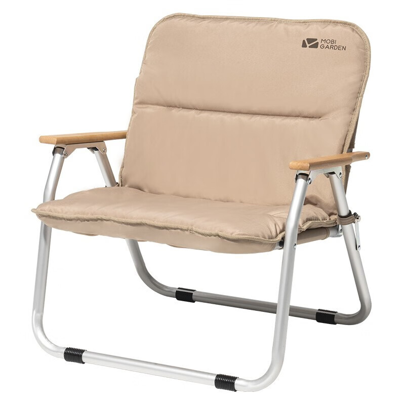 牧高笛（MOBIGARDEN）户外露营铝合金折叠椅便携式轻量靠背椅懒人椅云暮单双人椅 暖沙色（单人带布套款）