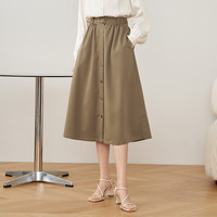 高腰法式复古半身裙女2022秋季新款腰带显瘦文艺中长a字裙子 XL 咖啡色