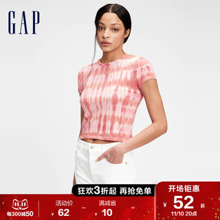 Gap女装短款时尚扎染纯棉短袖T恤707709夏季款女士透气休闲上衣薄 蓝色扎染 165/88A(S)