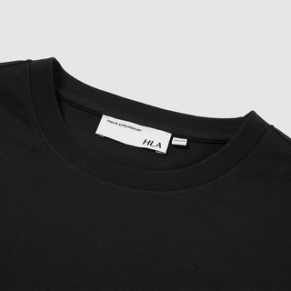 HLA/海澜之家三国系列短袖T恤2022夏新纯棉圆领透气字母印花短t男 黑色镶拼74 180/96A/XL