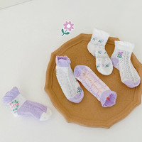 欧麦贝贝 儿童袜子夏格子卡通卡丝网眼袜棉薄款男童袜子1162紫藤花园 XL