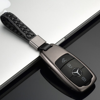 PLUS会员：迪加伦 新奔驰C级260l汽车钥匙包 E级200L  E320L S级 s450l 钥匙套保护壳 男女 天空灰+时尚编织绳扣