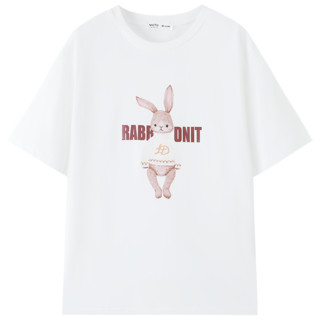 慕兔兔子印花白色短袖t恤女2023春季新款设计感小众宽松纯棉上衣