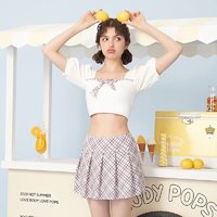 BODY POPS bodypops可爱少女夏季游泳蝴蝶结泡泡袖泳装带胸垫分体泳衣冬度假