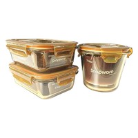 VISIONS 康宁 3件套耐热玻璃饭盒玻璃碗保鲜盒便当盒 盒体可进微波炉烤箱 600ml*2+700ml