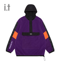 it MUSIUM DIV.男装秋冬刺绣织带撞色拼接连帽加绒卫衣30270XD