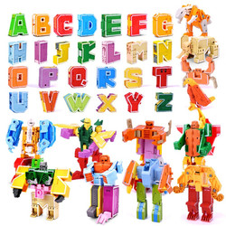 xinlexin 数字变形玩具金刚机器人积木字母合体机甲拼装儿童玩具男孩3-6岁4 字母变形-26个字母