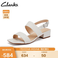 Clarks 其乐 女鞋2022夏季简约方头一字带潮流复古方跟罗马凉鞋 白色39.5