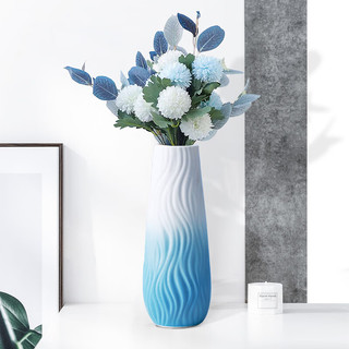 PLUS会员：BAIJIE 拜杰 陶瓷花瓶水养北欧现代创意家居客厅插花干花装饰品摆件 渐变蓝