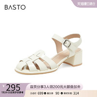 BASTO 百思图 2023夏季商场新款时尚一字带猪笼鞋粗跟罗马女凉鞋TUF02BL3