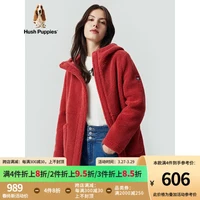 Hush Puppies暇步士女装冬季颗粒绒中长款连帽外套 512嘉年华红 M