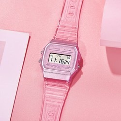 CASIO 卡西欧 正品卡西欧手表 数显小方块潮流电子表运动学生表 F-91WS-2果冻蓝