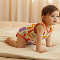 woobaby babycare旗下新生儿衣服婴儿连体衣夏季薄款网眼背心爬服