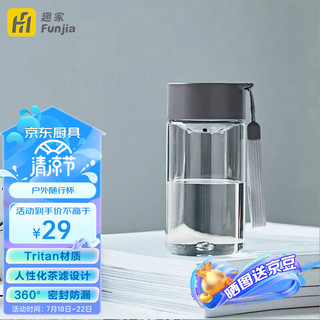 FunHome 趣家 Funjia趣家夏季运动水杯儿童水杯女塑料杯子Tritan水杯 灰色350ml