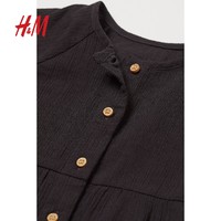 H&M HM童装女婴幼童连身衣春款舒适系扣皱感棉质短袖连体衣0938266