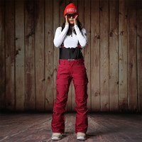 RUNNING RIVER 极限新款韩版防风防水透气专业款女式时尚微喇单板背带滑雪裤薄O7502N 红色180 XS/34