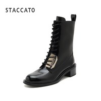 STACCATO 思加图 冬季新款时尚个性马丁靴系带粗跟中筒靴女皮靴EC308DZ1