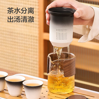 京东京造 渐变旅行茶具户外便携功夫茶具套装 玻璃茶壶陶瓷茶杯一壶三杯