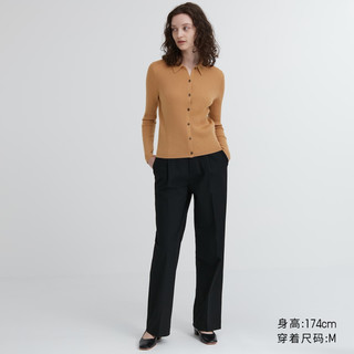 UNIQLO 优衣库 女装精纺美利奴羊毛罗纹polo领针织衫长袖开衫新年红461034