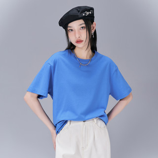纯棉短袖白T恤女2023夏季新款宽松显瘦休闲百搭经典纯色上衣 M 蓝色