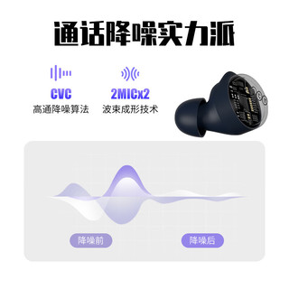 QCY T17S 真无线蓝牙耳机5.2 高通芯片 开盖即连 高清通话降噪 迷你入耳式透明外盖 全手机通用 深蓝色