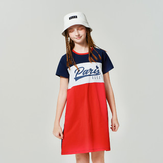 夏季女童短袖连衣裙中大儿童运动风休闲长裙 160 大红