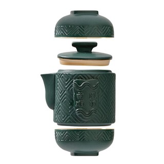 中国国家博物馆 风调雨顺茶具套装带便携旅行包陶瓷绿色茶壶杯子收纳教师节礼物 风调雨顺快客杯