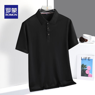 ROMON 罗蒙 品牌男士POLO衫夏季新款冰丝透气时尚翻领休闲POLO衫 黑色 4XL