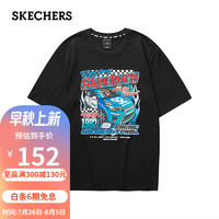 SKECHERS 斯凯奇 夏季男子机车印花透气舒适圆领休闲针织短袖T恤L323M005