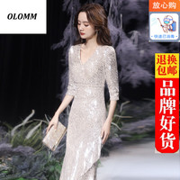 OLOMM 高档晚礼服裙女2022新款高端气质显瘦气质法式宴会高贵鱼尾银色名媛主持人高端 香槟银 L