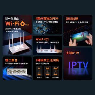 TP-LINK 普联 AX3000高速穿墙家用无线路由器 满血WiFi6千兆端口5G双频 Mesh可易展 全网通