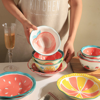 舍里 可爱儿童碗宝宝吃饭碗盘子家用2022新款餐具陶瓷碗水果沙拉碗