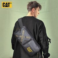 CAT 卡特彼勒 卡特胸包单肩包约斜挎包PU骑行机车潮流iPad平板包个性男黑 84165