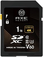 AXE MEMORY 1TB SD 卡,读取速度高达 245MB/s,UHS-II U3 V60 4K 超高清,专业级 SDXC 存储卡