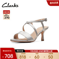Clarks 其乐 艾玛利系列女鞋2023夏季新款简约淑女交叉带细跟凉鞋 银色261709524 35.5