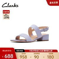 Clarks 其乐 女鞋2023夏季新款简约方头一字带潮流复古方跟罗马凉鞋 紫色261710484 37