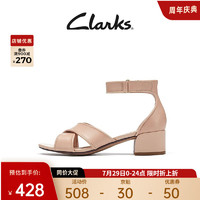 Clarks 其乐 女士卡罗莉系列交叉绑带魔术贴方跟凉鞋典雅舒适女鞋 粉色 261647564 35.5
