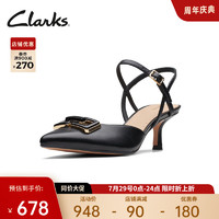 Clarks 其乐 紫罗兰系列女鞋2023春夏新款尖头包头一字带高跟凉鞋女 黑色 261714324 36