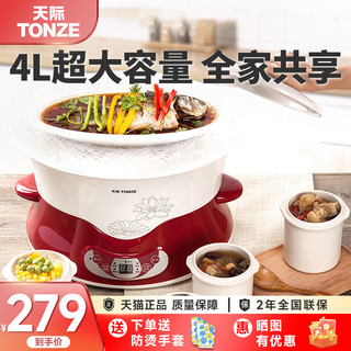 TONZE 天际 上蒸下炖隔水炖大容量全自动4升超大电炖锅家用5人3胆6电炖盅